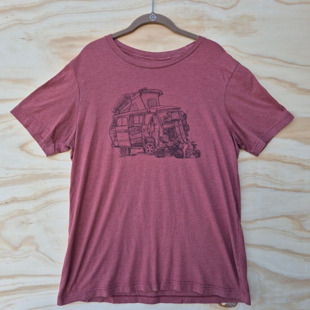 Mens Camper Van Graphic T Shirt Red Heather Surf Skate Outdoor Road Trip Size M